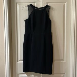 Black sleeveless with mesh. Cocktail or work dress.